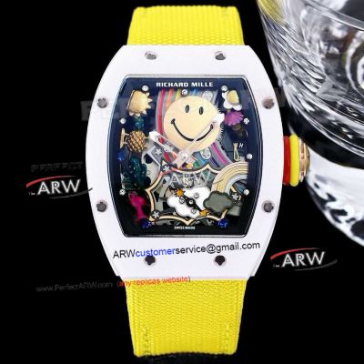 Richard Mille RM 88 Smiley White Ceramic Case Yellow Strap Swiss Replica Watch